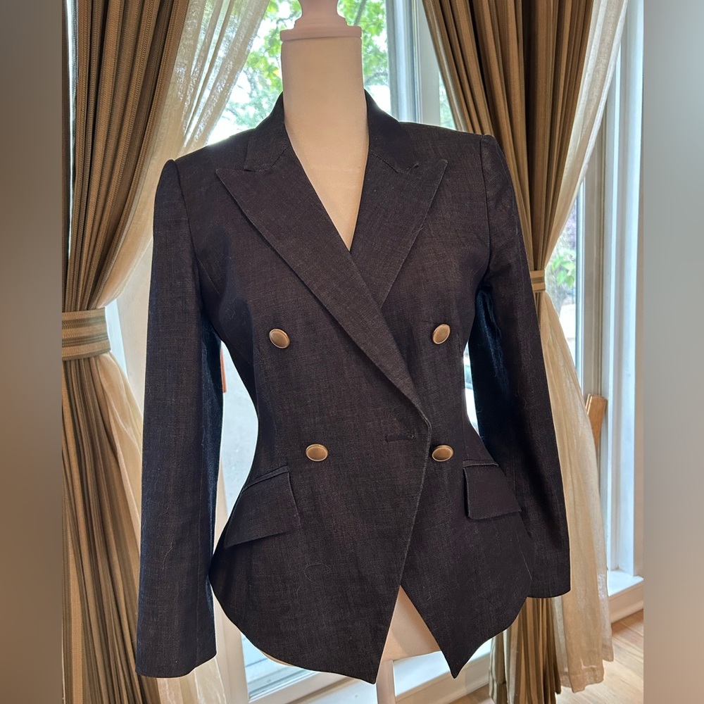 Chelsea28 Dark Gray Blazer with Gold Accents